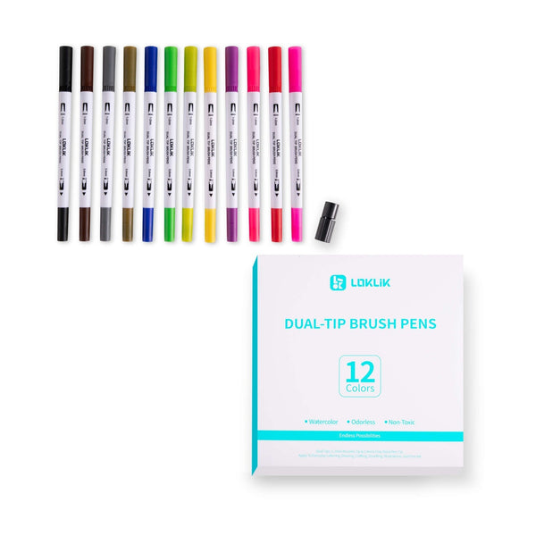 LOKLiK Dual Tip Brush Pens - 12 Farben